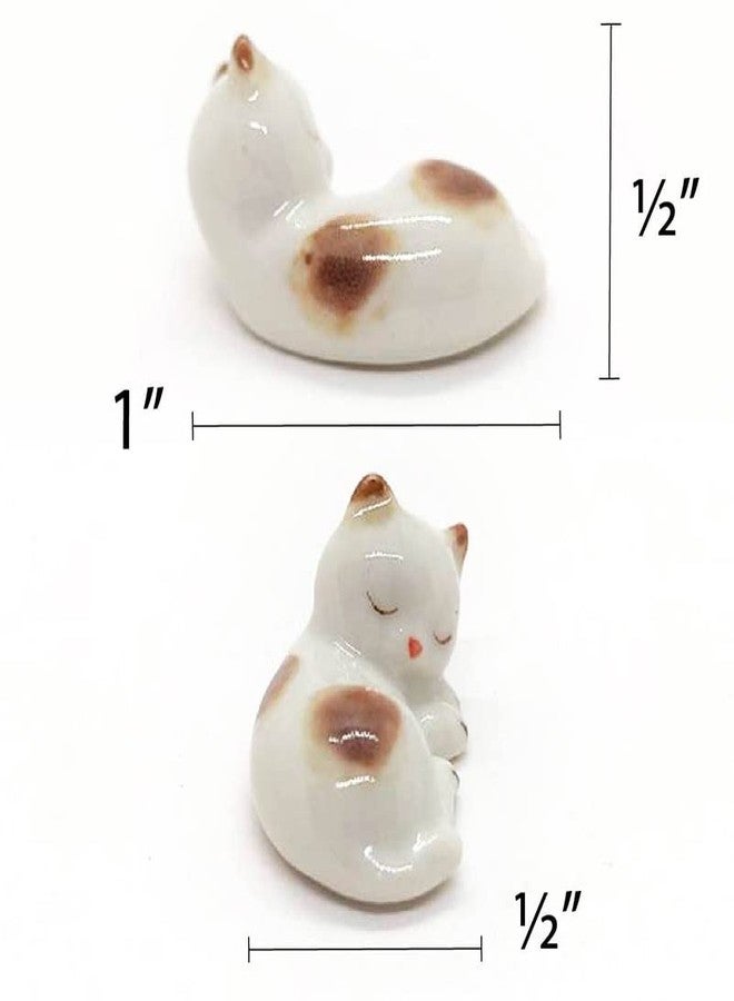 WitnyStore Tiny 1" White Brown Pointed Shorthair Cat Sleeping Curled Figurine - Miniature Hand Made Painted Ceramic Cats Kitten Feline Animal Cute Porcelain Decorative Collectible Figure Décor Gifts - Image 2